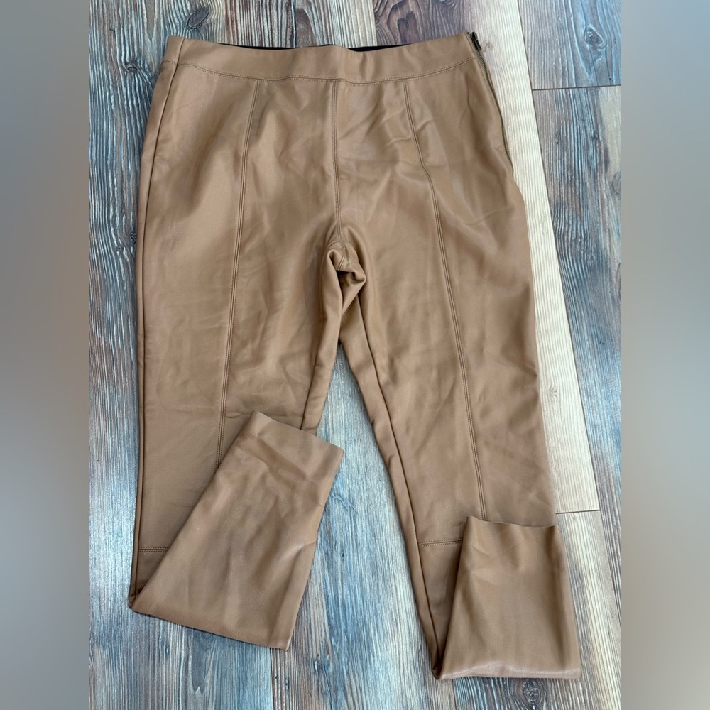 New TopShop 10 Tan Side Zip Faux Leather Pants w Stretch 812